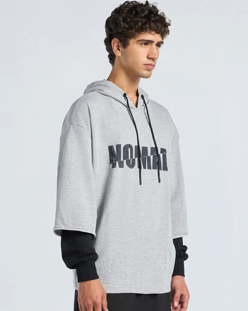 bewakoof Men's Grey No Mad Typography Super Loose Fit Hoodies